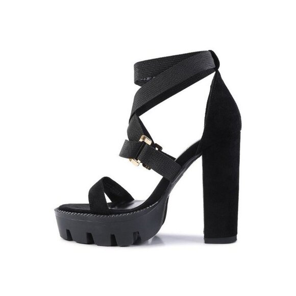 FRESH DAISY Harness Straps Platform High Heels - Espresso - Picture 2 of 12